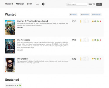 CouchPotato - Hoofdscherm