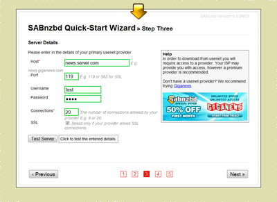 SABnzbd+ Wizard Stap 3