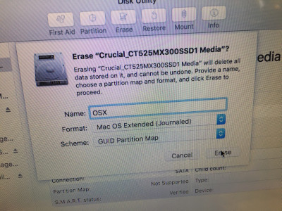 Settings voor Erase SSD Harddisk