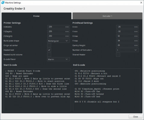 Cura Machine Settings