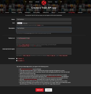 Create Trakt API app