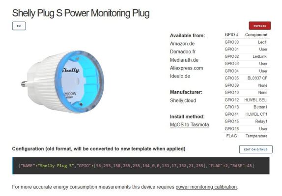 Shelly Plug S - Power Monitoring Configuration voor Tasmota