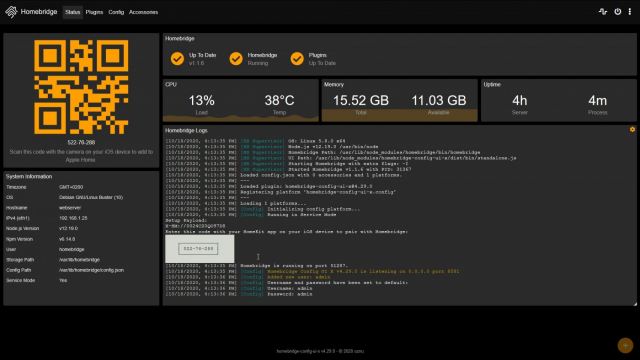 Hoofdscherm Homebridge Config UI X