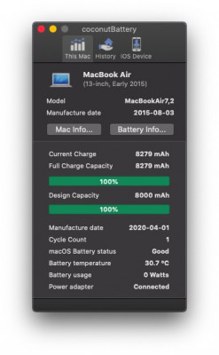 Coconut Battery Status met nieuwe batterij