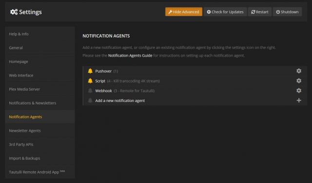 Tautulli Add a new notification agent