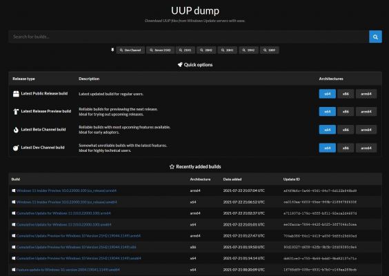 UUP dump - Site