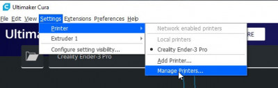 Cura Ultimaker - Manage Printers