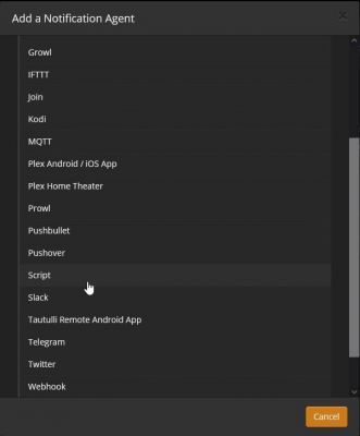 Tautulli - Add a new notification agent - Script