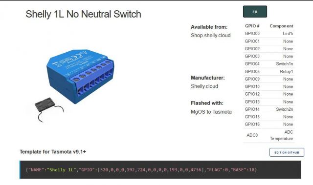 Shelly 1L Template Tasmota