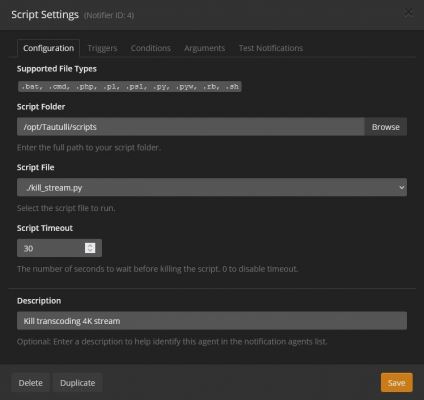 Tautulli - Notification Agent - Script - Configuration