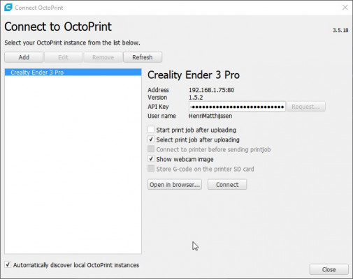 Cura Ultimaker - Plugin - Connect OctoPrint Settings