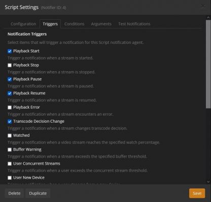 Tautulli - Notification Agent - Script - Triggers