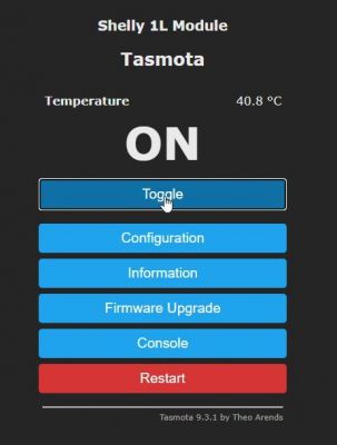 Geconfigureerde Shelly 1L Module met Tasmota