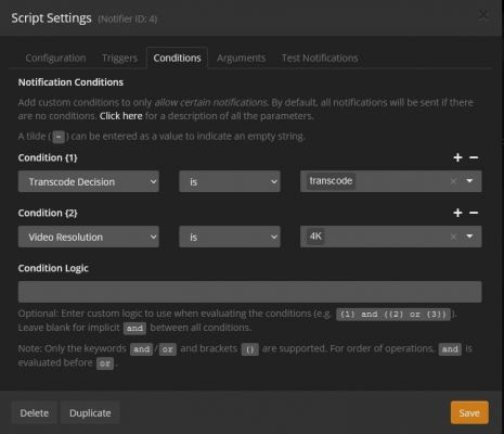 Tautulli - Notification Agent - Script - Conditions