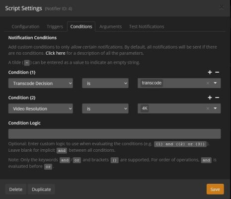 Tautulli - Notification Agent - Script - Conditions