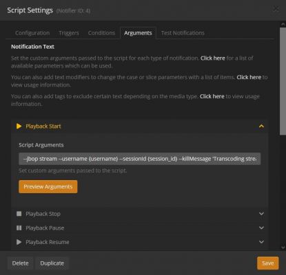 Tautulli - Notification Agent - Script - Arguments