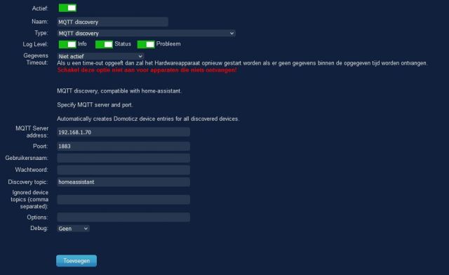 MQTT discovery Configuratie