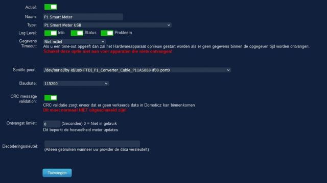 Smartmeter P1 Configuratie