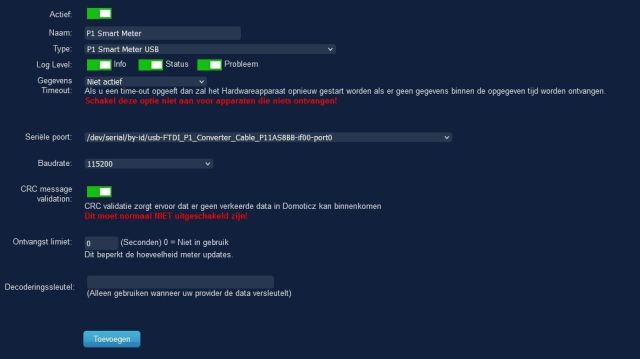 Smartmeter P1 Configuratie