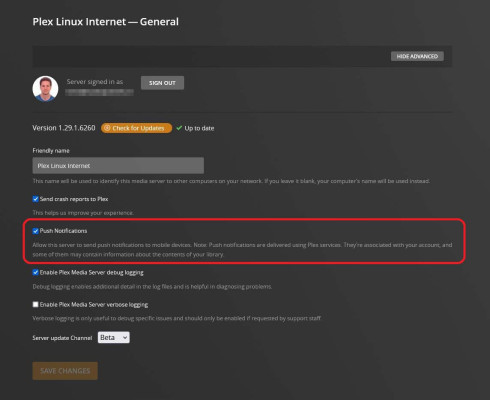 Plex Media Server - General Settings