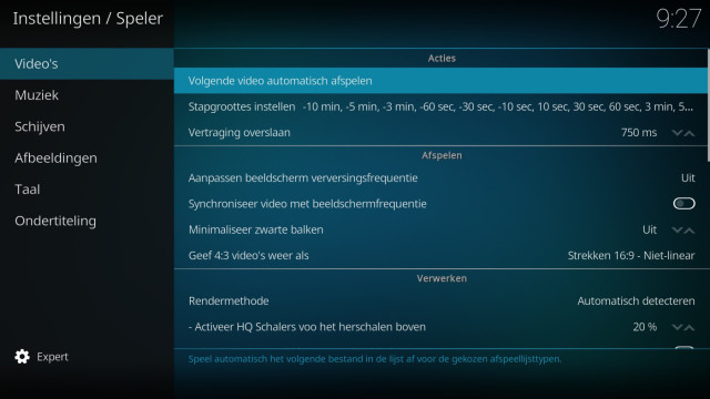 LibreElec-Systeem - Speler - Video-Instellingen