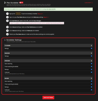 Trakt Plex Scrobbler Settings - Scrobbler Settings
