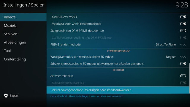 LibreElec-Systeem - Speler - Video-Instellingen