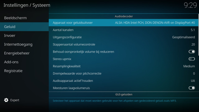 LibreElec - Instellingen - Audio