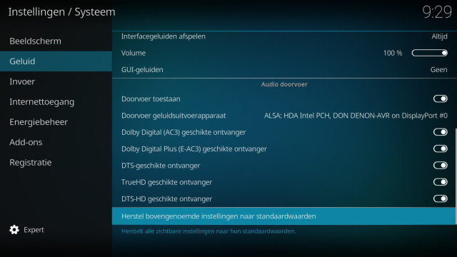 LibreElec - Instellingen - Audio