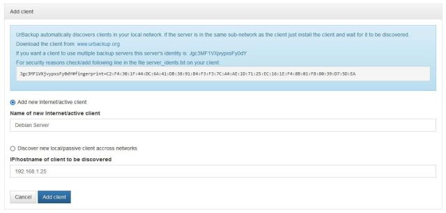 UrBackup - Add Client Details