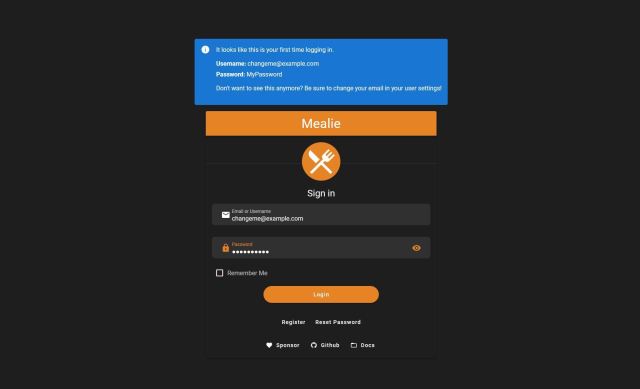 Mealie - Eerste keer inloggen