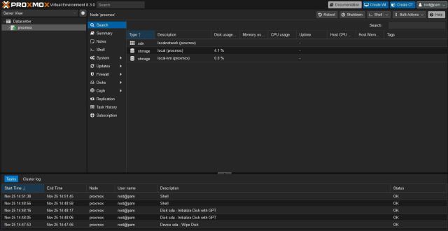 Proxmox VE - Start scherm