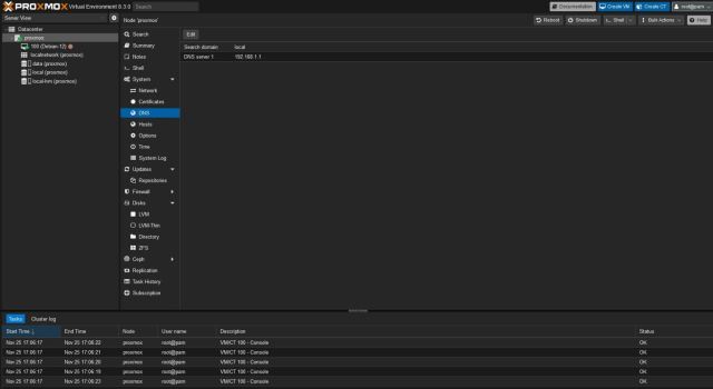 Proxmox VE - DNS Settings