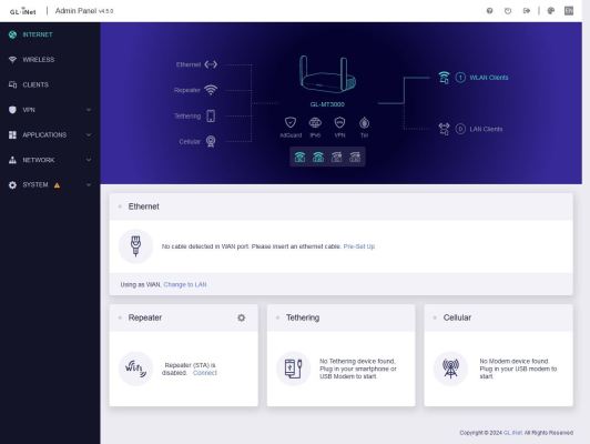 Beryl AX- GL-MT3000 - Hoofdmenu