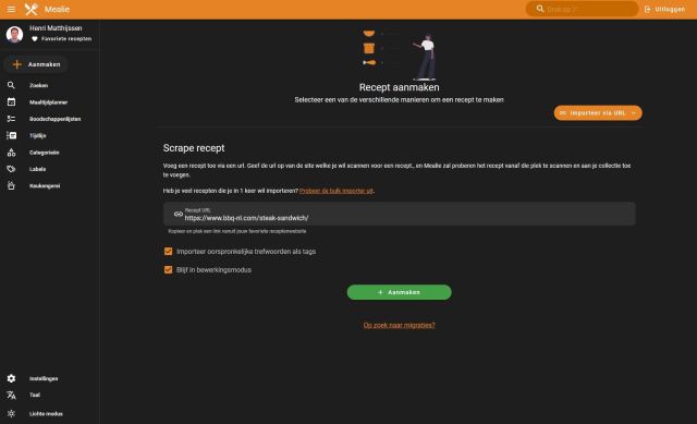 Mealie - Importeer recept van URL