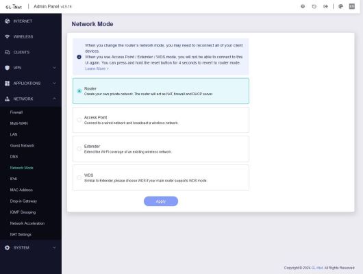 Beryl AX- GL-MT3000 - Network - Network-Mode