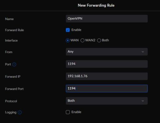 Unifi-Controller - New Forwarding Rule