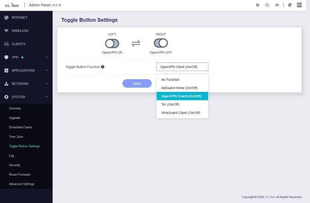 Beryl AX- GL-MT3000 - System - Toggle Button Settings