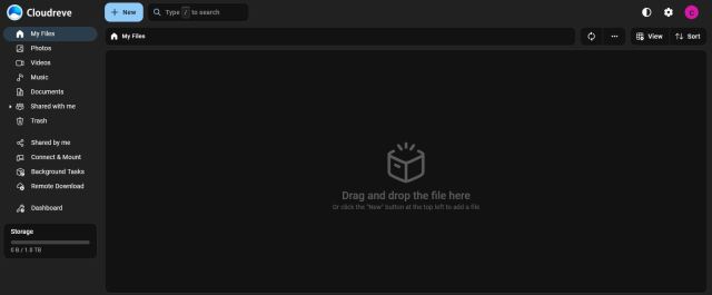 Cloudreve - Hoofdscherm