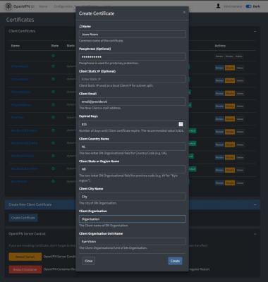 OpenVPN UI - Create Certificate