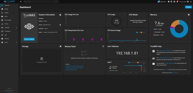 TrueNAS SCALE - Dashboard