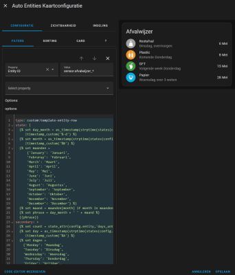 Home Assistant - Auto-Entities Kaart Configuratie