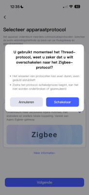 Aqara Home App - Schakelen naar Zigbee