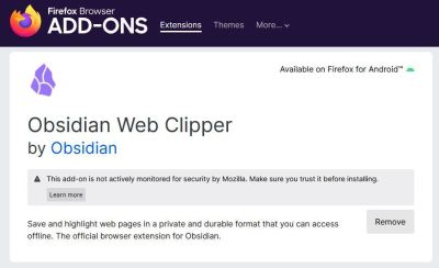 Firefox Extension - Obsidian Web Clipper