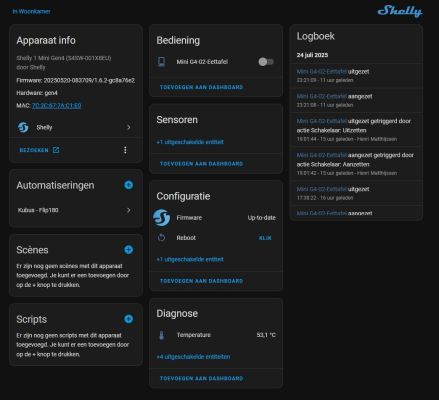 Toegevoegde Shelly 1 Mini Gen-4-aan Home Assistant