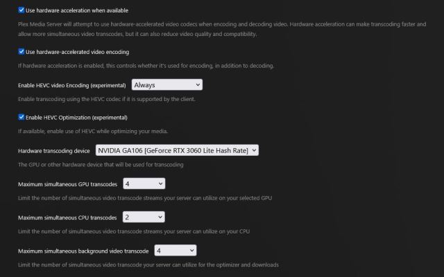 Plex Transcoder Settings