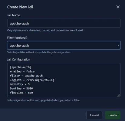 Fail2Ban-UI - Create New Jail